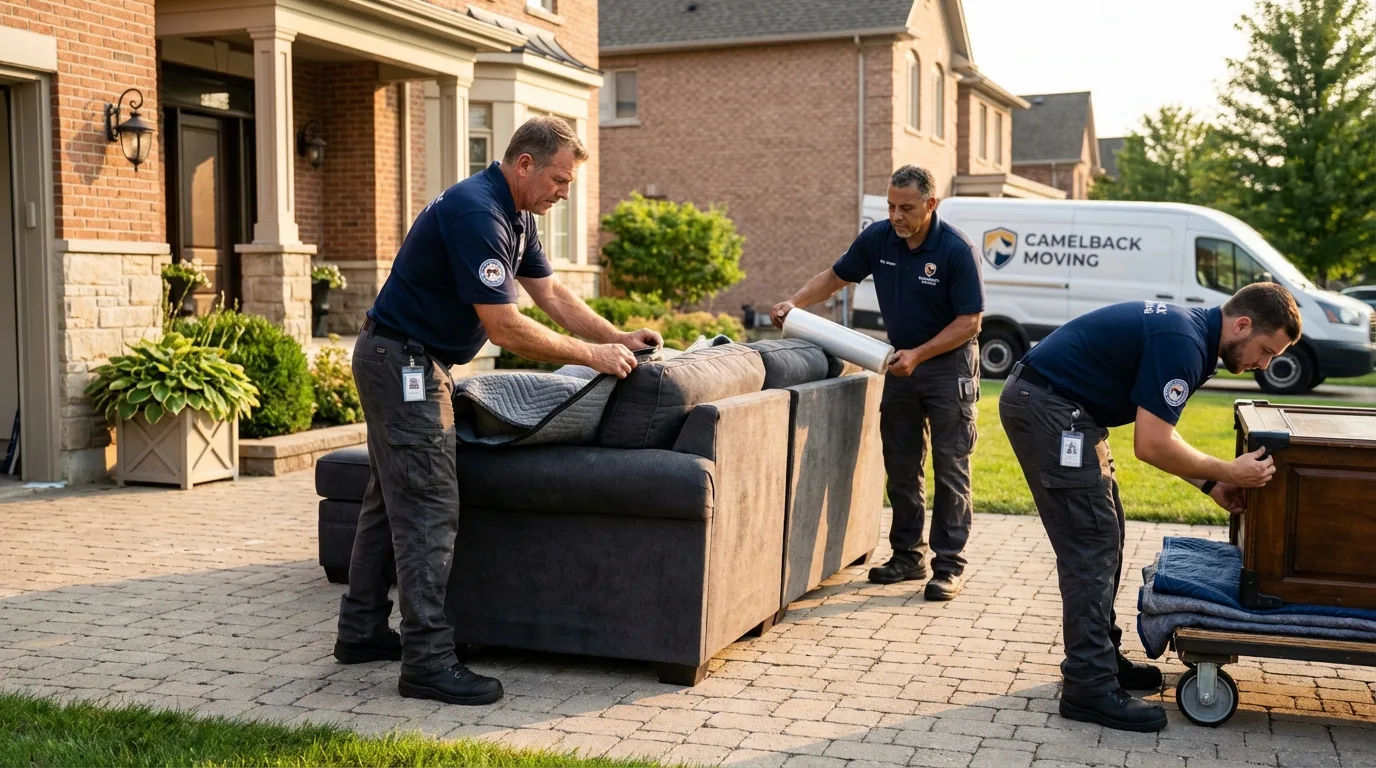 Large estate moving crew wrapping furniture in Madawaska, ME